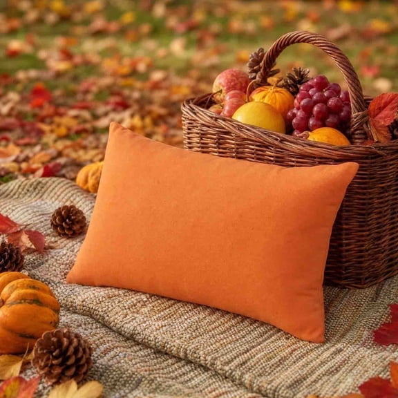Outdoor Pillow Covers 12x20 Farmhouse Pillow Covers Fall Orange Plaid Stripes for Couch Sofa Living Room