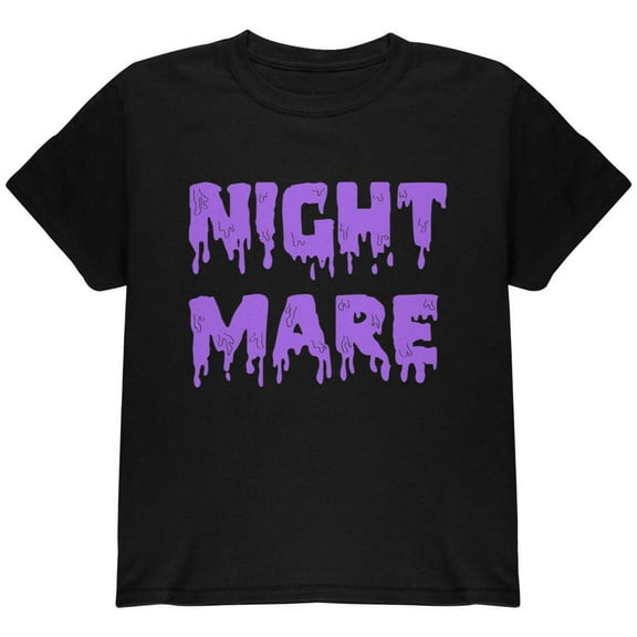 Halloween Nightmare Horror Purple Dripping Text Youth T Shirt Black YXL
