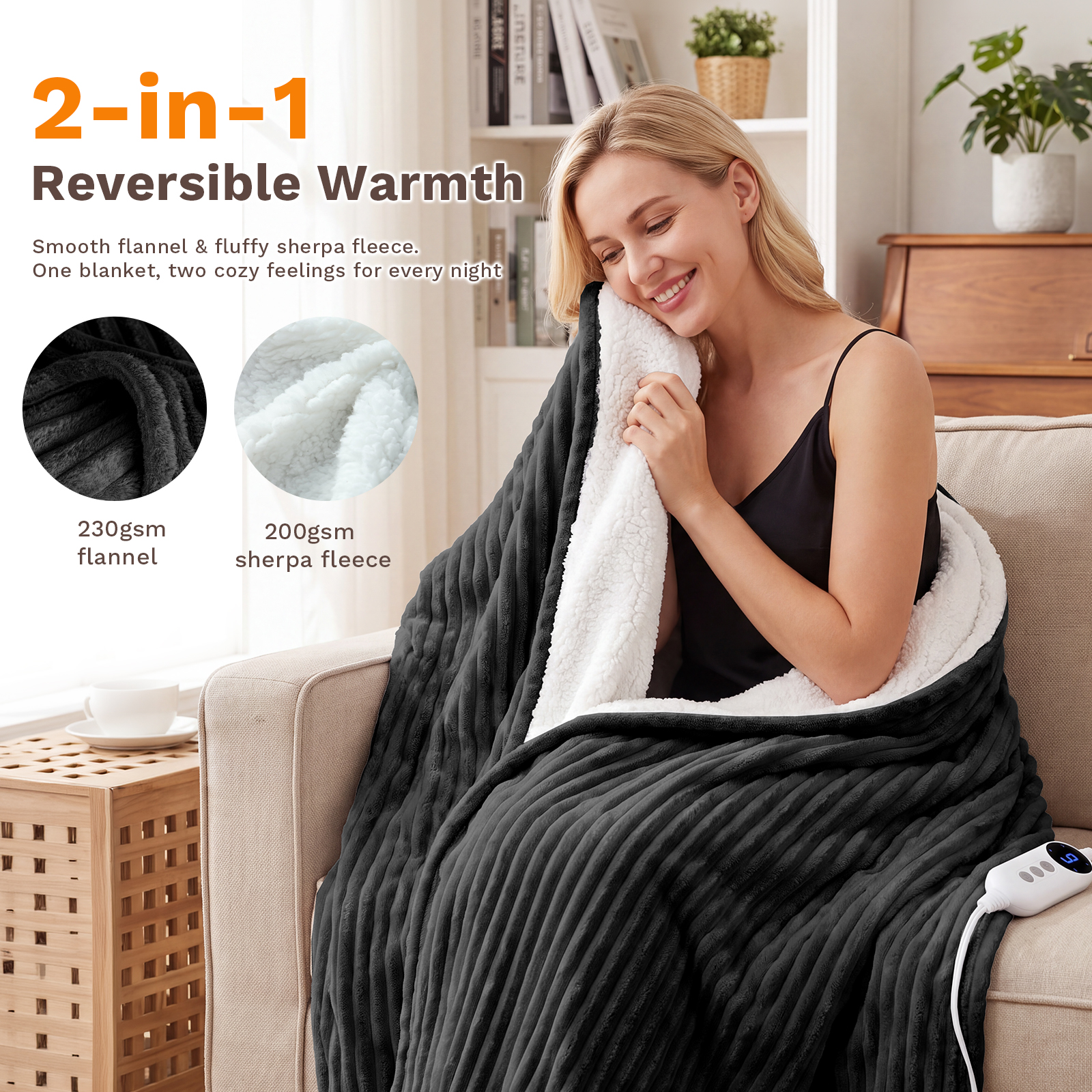 Vccoem Heated Blanket Throw, 50x60 Inch, Gray photo 5