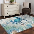thumbnail image 4 of Blue Teal Crab Coastal Washable Area Rugs 3'x5', Summer Beach Ocean Nautical Coral Low Pile Throw Living Room Rug Non-Slip Sturdy Edge Binding Carpet for Indoor Entryway Bedside Kitchen, 4 of 9