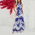 thumbnail image 2 of Gibobby Vestido largo casual de verano para mujer Vestido casual largo con cuello halter estampado de moda de verano para mujer(Azul,CH), 2 of 5