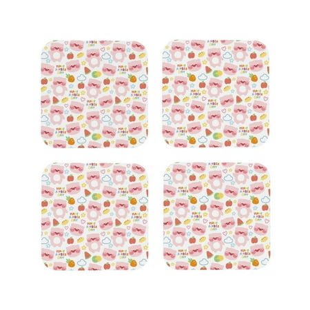 

Drink Coasters Set of 4 Cute Pig Radish Tomato Corn Leather Coasters for Coffee Table Protector Heat Resistant Cute Coasters for Home Decor Housewarming Gifts Bar Kitchen 4 Inch Square