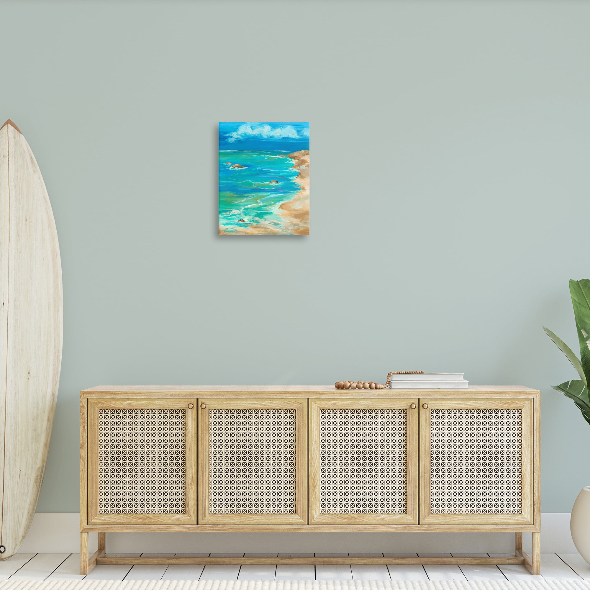 Stupell Industries Vivid Rocky Beach Cove Landscape Painting Gallery Wrapped Canvas Art Print Wall Art, 16 x 20