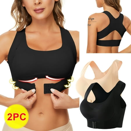

Women Cotton Underwear 2113 New Womens 2 In 1 Gathered Underwear Strapl Bra Front Closure Push Up Buckle Lift Bra No Underwire Cross-fit Underwear