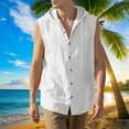 thumbnail image 3 of LODIENY Men’s Summer Linen Shirt Athletic Sleeveless Button Down Shirts Lightweight Cardigan Hooded Shirt Outdoor Casual Drawstring Tops White XL, 3 of 10
