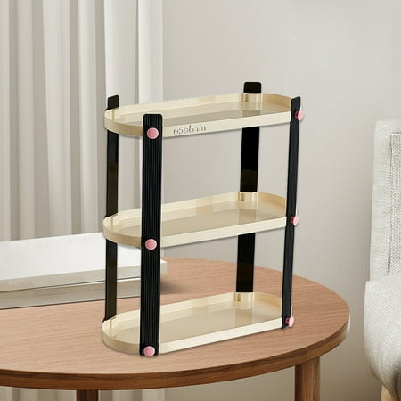 

Djiypn Desktop Shelf Transparent Three-layer Household Storage Shelf - Japanese Bedroom Bathroom Cosmetics Storage Desk Plastic Black