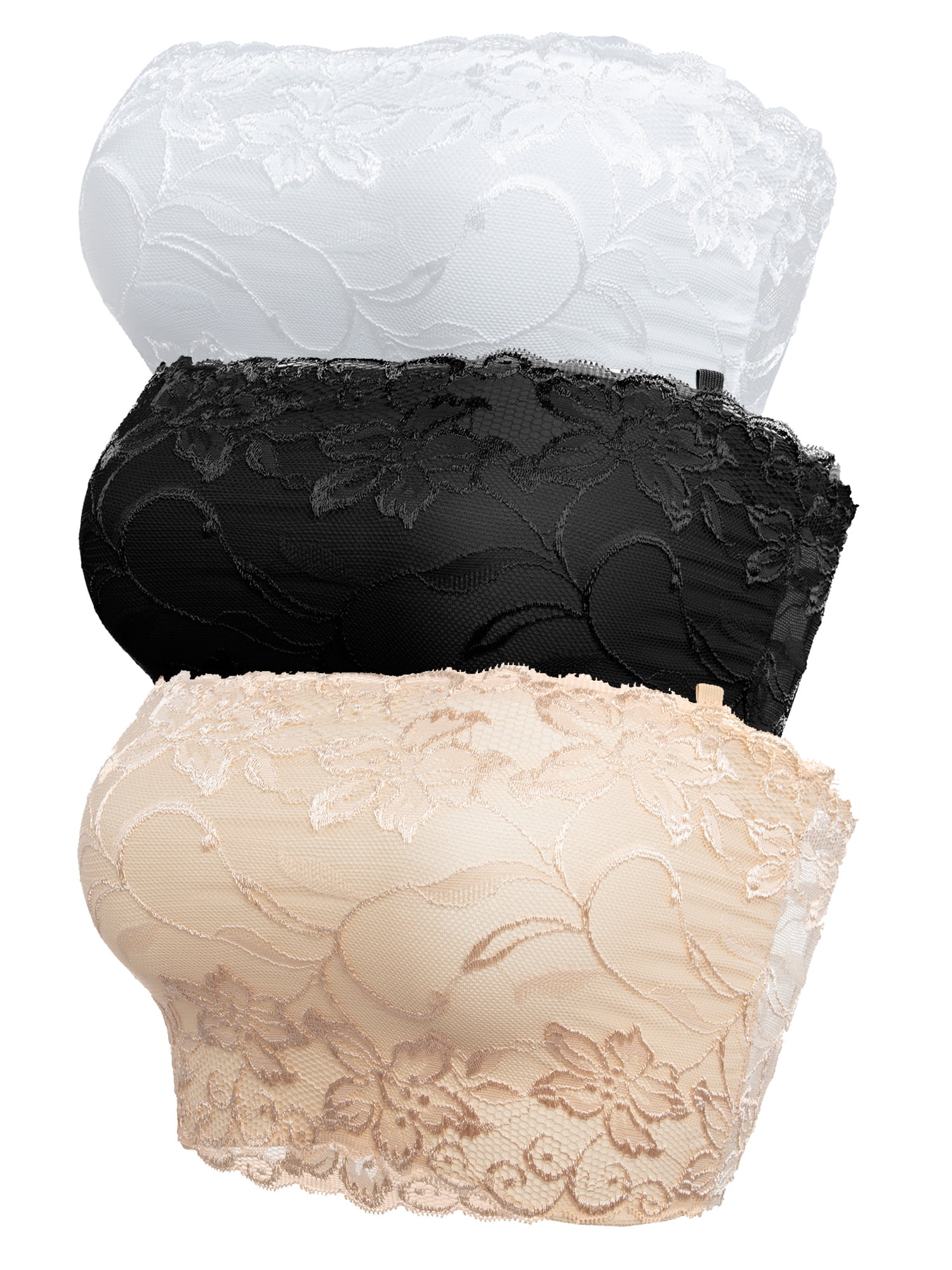 YouLoveIt 3-pack Womens Bandeau Bra Plus Size Bandeau Bra Stretchy Strapless Bandeau Bra Floral