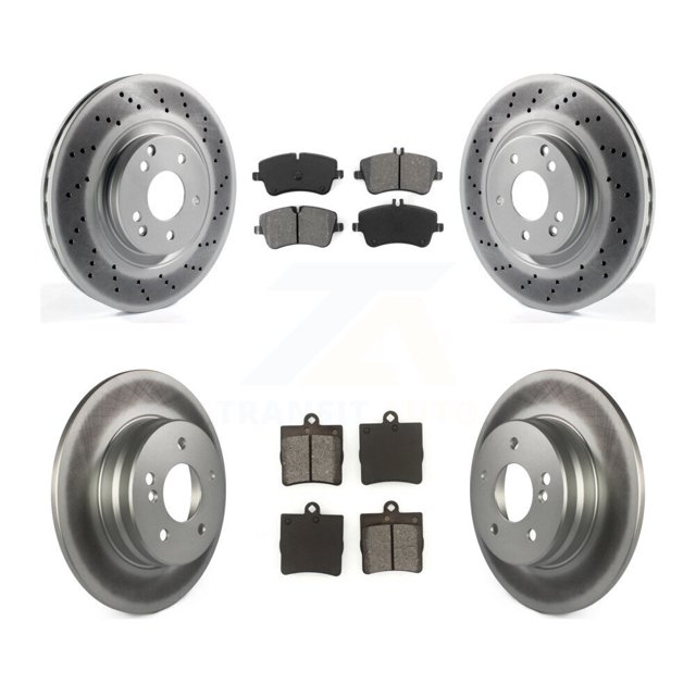 Transit Auto Front Rear Coated Disc Brake Rotors and Semi-Metallic Pads Kit for Car 2007-2008 Mercedes-Benz SLK280 with Sport Package KGS-100969