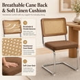 thumbnail image 5 of SESSLIFE Dining Chairs Set of 2, Rattan Cane Back Dining Room Chairs with Linen Upholstered Seat, Cantilever Kitchen Chairs with Chrome Frame, 300 lbs,Coffee, 5 of 10