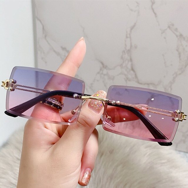 Gafas de sol cuadradas sin montura para mujer, lentes de sol de moda europea y americana, nuevo estilo Fivean unisex