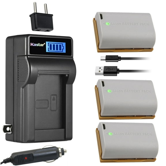 Kastar 3-Pack LP-E6N Pro Battery and LCD AC Charger Compatible with Canon EOS 7D, EOS 7D SV, EOS 7D Mark II, EOS 60D, EOS 60Da, EOS 70D, EOS 80D, EOS 90D, XC10, XC15, EOS Ra Mirrorless Digital Camera