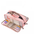 thumbnail image 1 of Grande Boîte à Crayons Grande Capacité 3 Compartiments Pochette à Crayons en Toile pour les Étudiants (Rose), 1 of 3