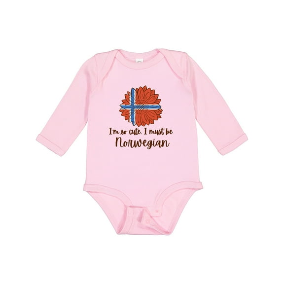 Inktastic I'm So Cute, I Must Be Norwegian Sunflower Boys or Girls Long Sleeve Baby Bodysuit