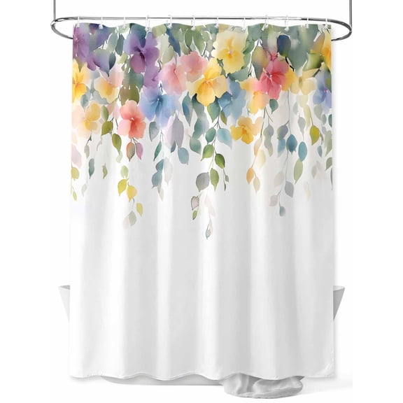 Fsddascl Pink Spring Flower Shower Curtain Set - 54" x 78" Washable Bathtub Curtain with 12 Hooks, Pastoral Floral Leaves Country Rustic Waterproof Fabric Stall Shower Curtains for Bathroom/Bathtub