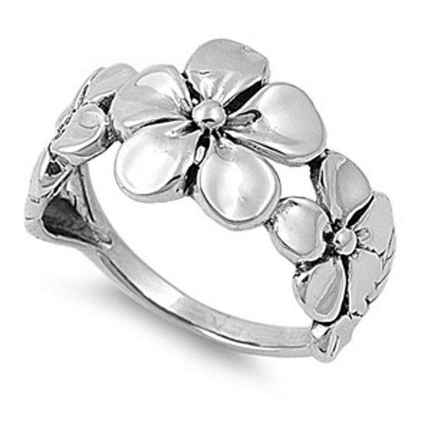 Sac Silver Sterling Silver Women's Plumeria Fashion Ring Beautiful