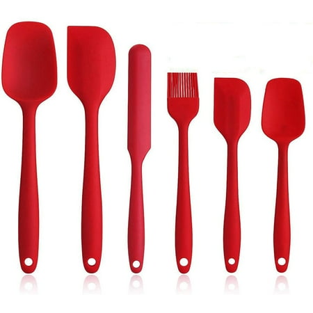 

6 Piece Silicone Spatula Set - Heat Resistant Kitchen Bakeware Utensils Sets Non Stick Rubber Spatulas Scraper Red