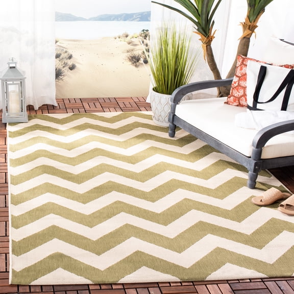 Safavieh Courtyard Bailey Chevron Indoor/Outdoor Area Rug, Green/Beige, 5'3" x 5'3" Square