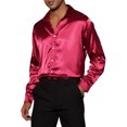 thumbnail image 5 of Unique Bargains Men's Prom Satin Long Sleeves Button Down Slim Fit Formal Shirts XL Burgundy, 5 of 6