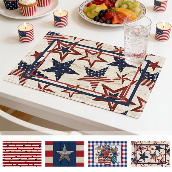 Independence Day Placemat,13x18" Patriotic Flag Wood Grain Place Mats,Farmhouse Vertical Striped Geometric Pattern Placemats,250th Patriotic Anniversary Kitchen Dining Tabletop Decoration