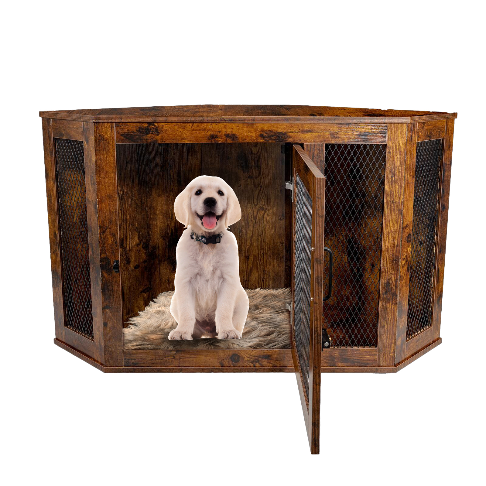 JBLCC Wooden Wire Dog Crate with Tray Brown, 4x2.3x0.4ft