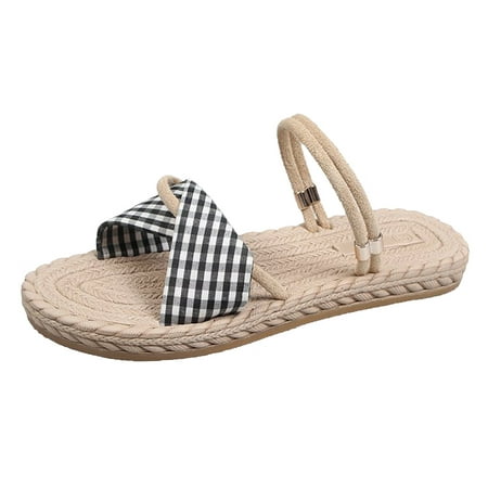 

GNEIKDEING Gingham Two Way Wear Slide Sandals For Women Casual Bohemian Sandals Minimalist Cross Strap Slides Beach Shoes Slippers Gift on Clearance