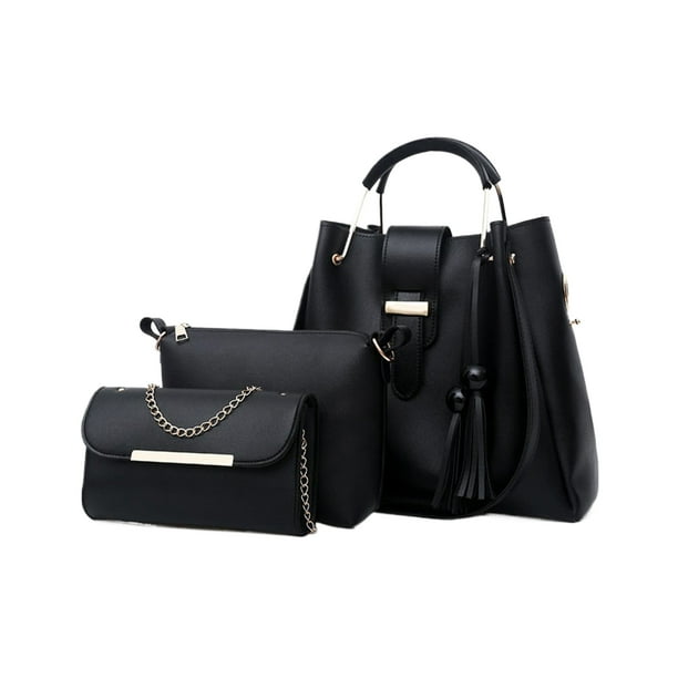 Jumpingount Bolso de mano elegante de 3 piezas para mujer, bolsos elegantes y llamativos para mujer, bolsos de mano para mujer Bolsas de mensajero y de hombro negro