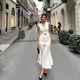 thumbnail image 5 of Trajes blancos elegantes con cuello en V para mujer, chaleco delgado sin mangas, conjunto de chaqueta plisada de empalme, Top y falda, sólido, verano, dos piezas, 5 of 5
