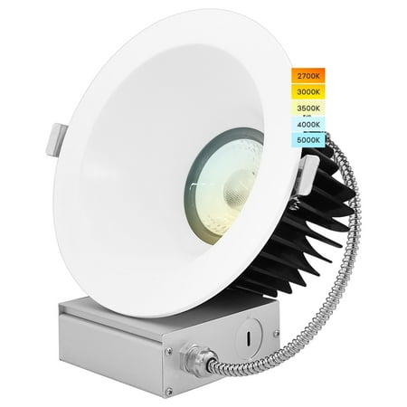 

Luxrite 6 inch LED Recessed Lighting with J-Box 24W 1850 Lumens 5 Color Selectable Dimmable Wet Rated IC Rated ETL Listed