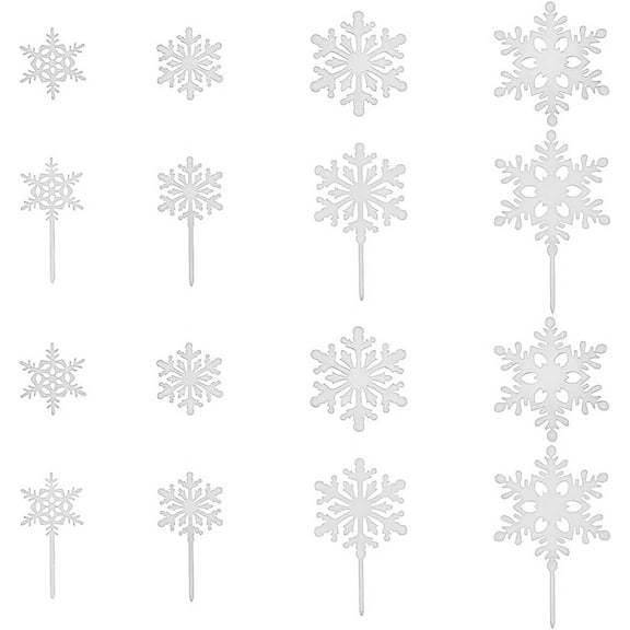 32pcs Acrylic Snowflake Cupcake Toppers 2 Styles Mirror Cake Toppers Theme Silver Cake Insert Decorations for DIY Wedding Christmas Birthday Party