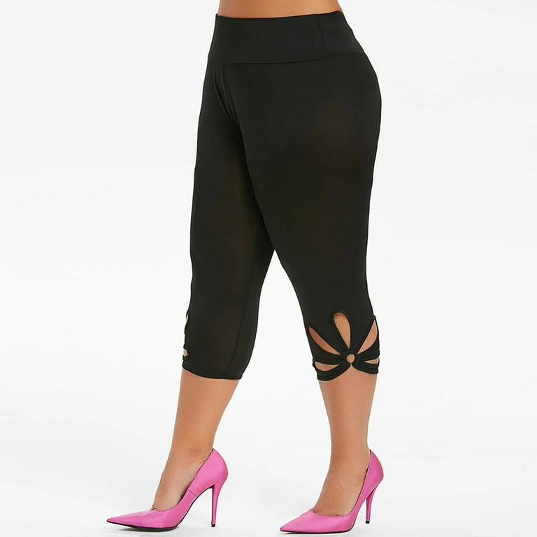 Plus Size 3/4 Leggings for Women Yoga Capri Pants High Waisted Stretch  Lightweight Cutout Hem Print Workout Capris (3X-Large, Black2)
