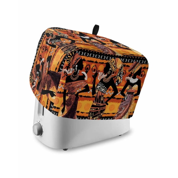 Black Orange Girls Boho Toaster Cover 4 Slice, Large Kitchen Appliance Covers, Vintage Ethnic Tribe Abstract Art Toaster Oven Cover with Loop, Bread Machine Cover Polyester Dust Cover Protection