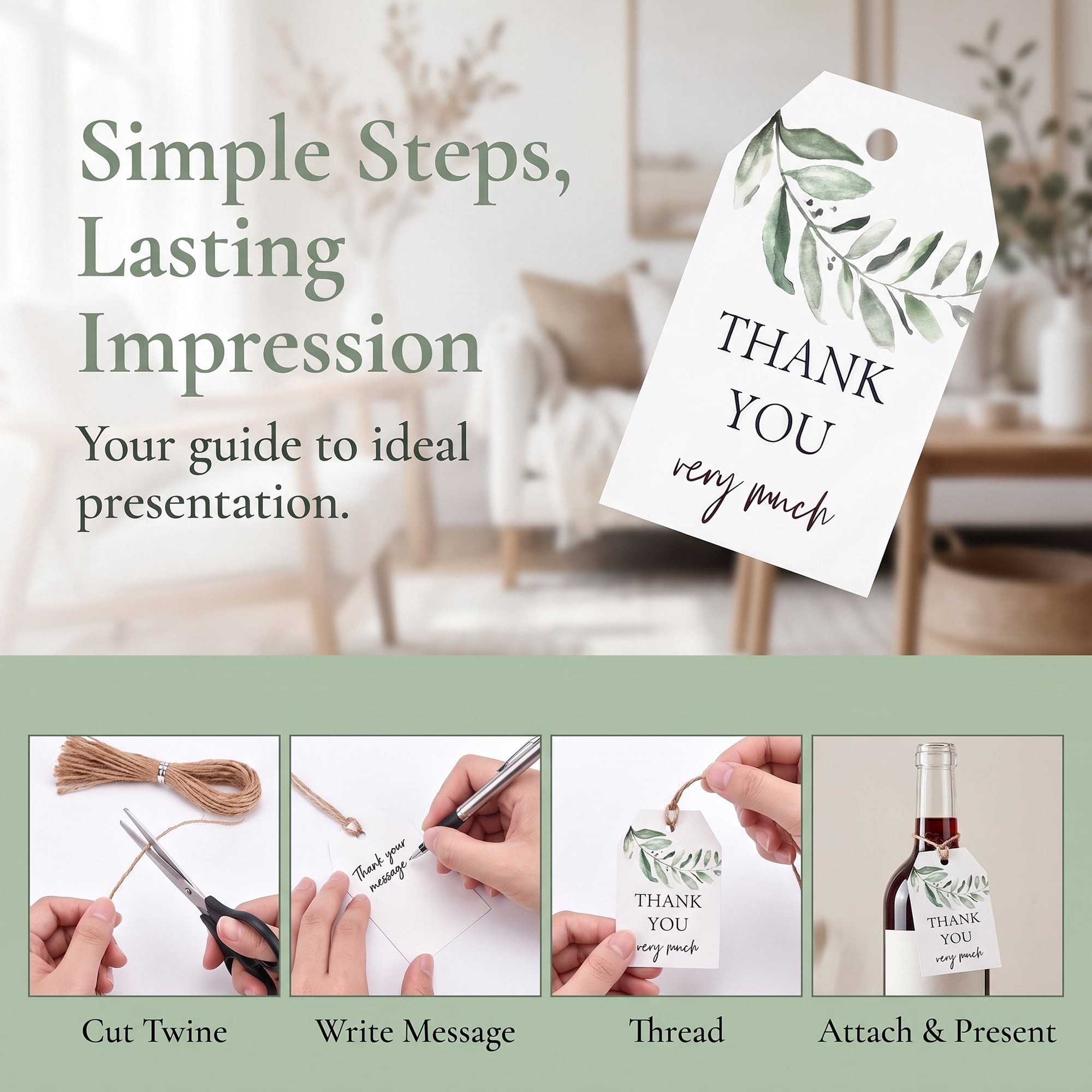 Unique Bargains Thick Thank You Gift Tags with Jute Twine Leaf Patterns 2" x 3"