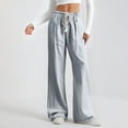 thumbnail image 6 of Ltctricy Wide Leg Pants for Women Elastic High Waisted Drawstring Striped Casual Pants Baggy Trendy Trousers with Pockets(Light Blue,Medium), 6 of 7