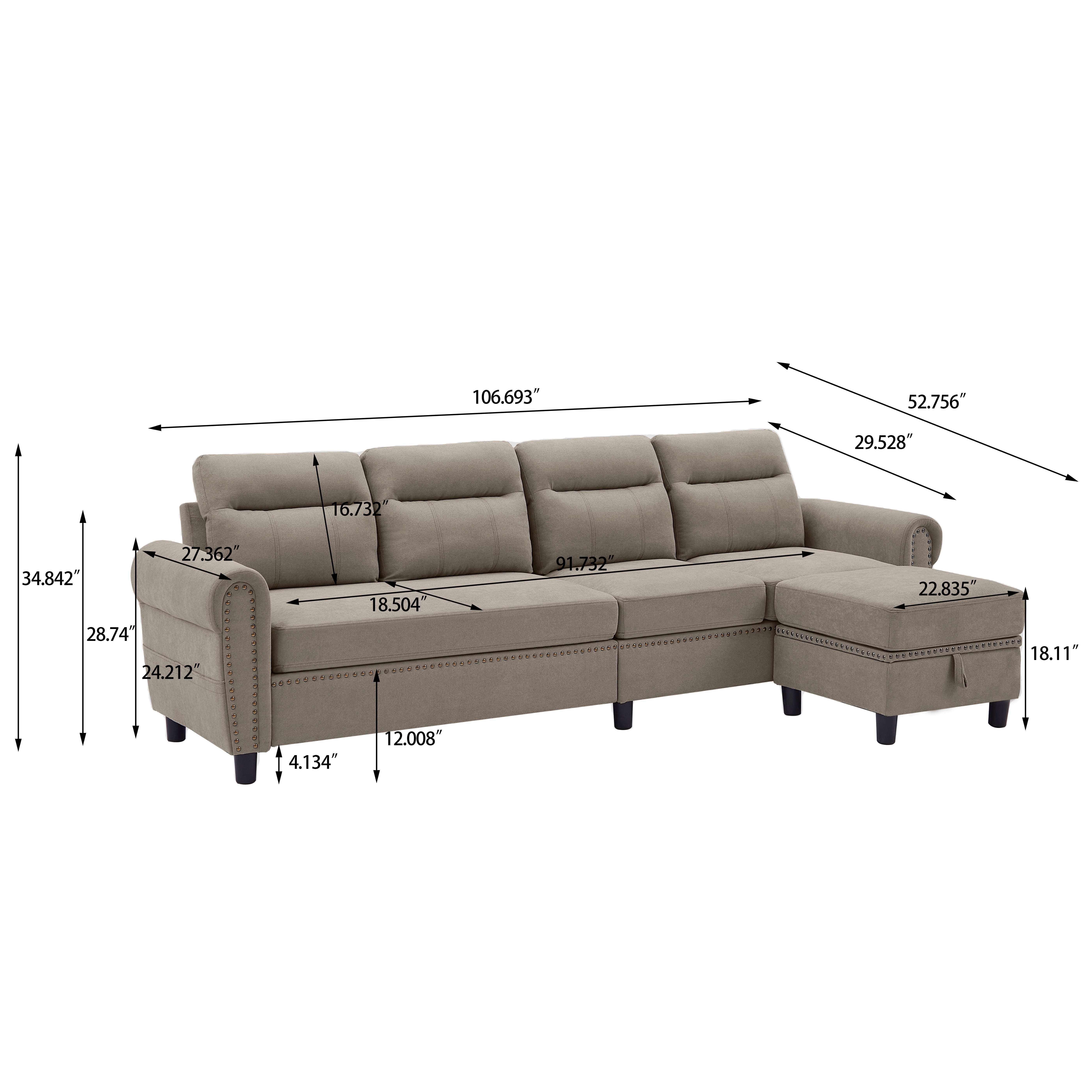 Jarenie Modern Sectional Sofa Couch with Reversible Chaise L Shaped Couch 4-Seat Convertible Sofa for Living Room ,Sectional Couch ,Living Room ,Darkgrey