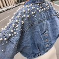 thumbnail image 3 of Chaqueta vaquera con perlas Rimocy para mujer, otoño 2024, cuello vuelto, holgada, corta, con botones y manga larga., 3 of 6