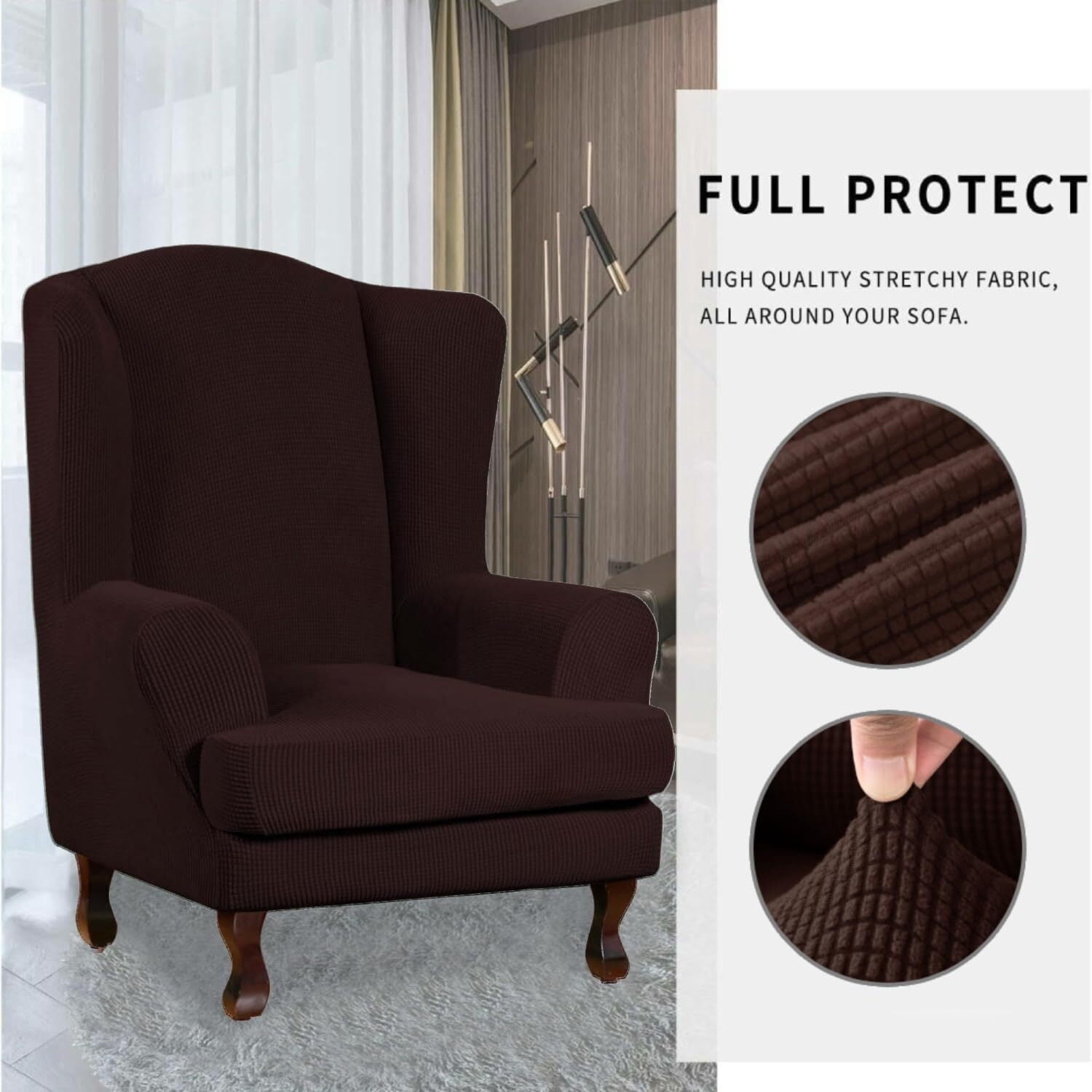 LKJYER Wing Chair Slipcovers 2 Pieces Stretch Spandex Wingback Chair Covers Sofa Slipcover Washable Armchair Protector Cover for Living Room and Bedroom