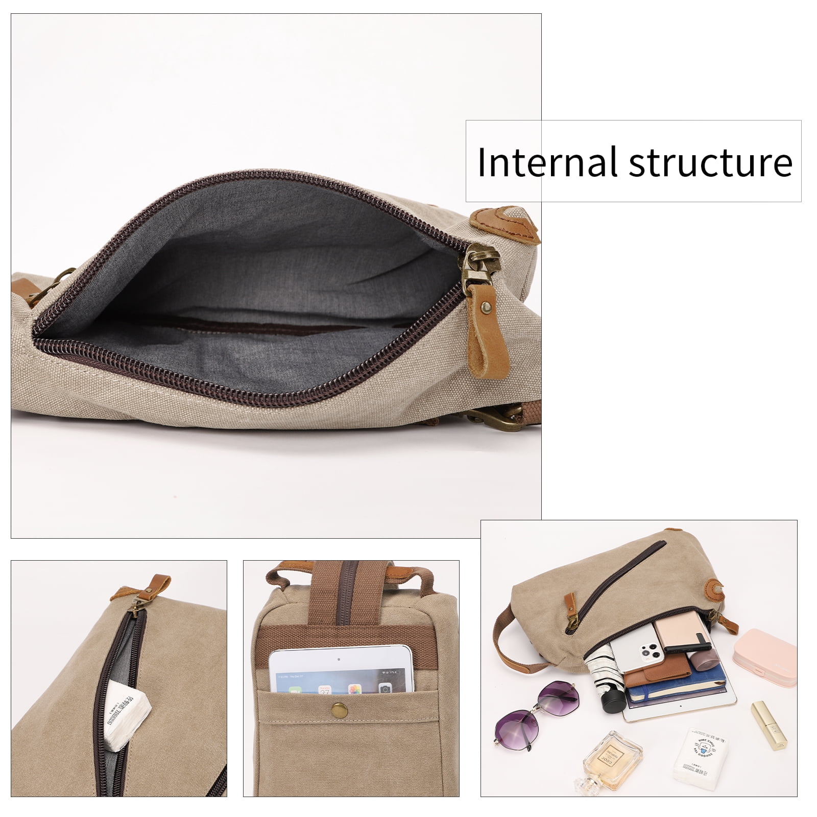 KL928 Canvas Sling Bag - Small Crossbody Backpack Shoulder Casual Daypack Rucksack for Men Women(Khaki)
