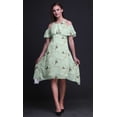 thumbnail image 2 of Bimba Robe Droite à Épaules Dénudées Style Chic Imprimé Oiseau Vert pour Femmes Tunique d'Été - X-Small, 2 of 6