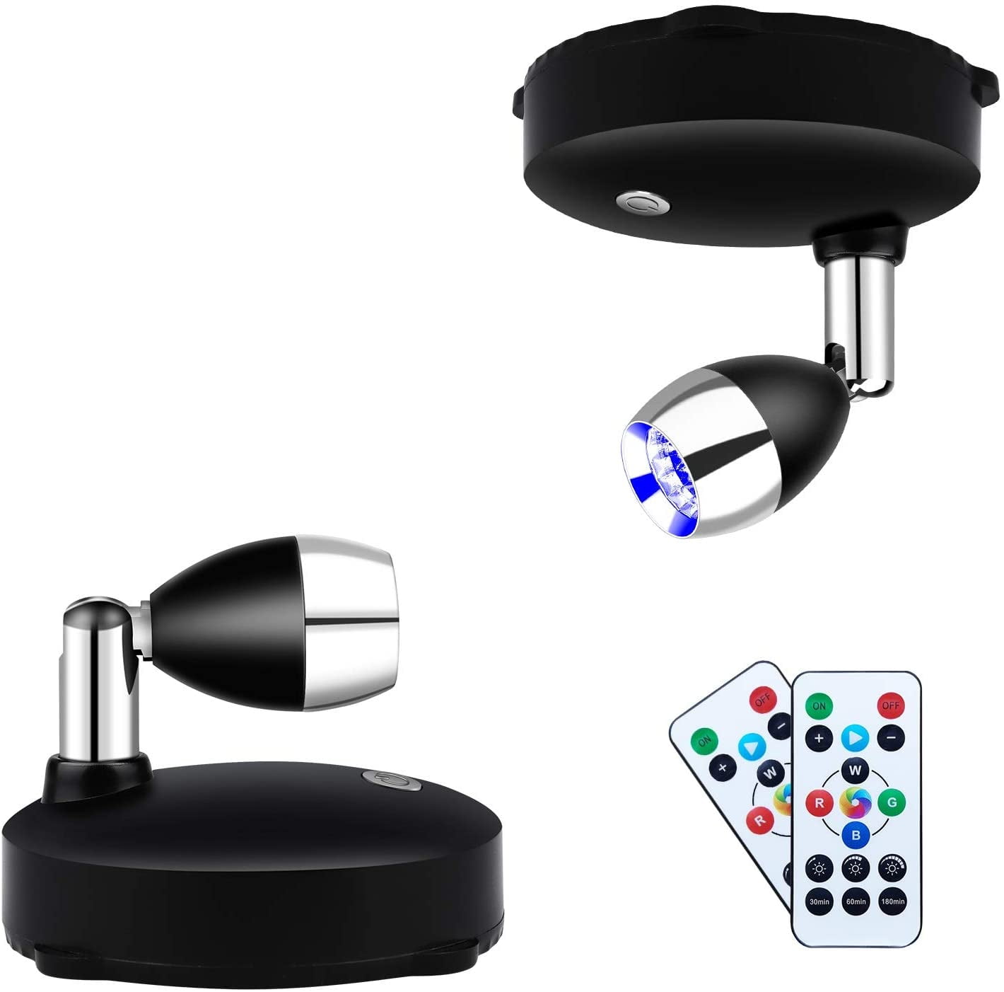 Wireless Spotlight Battery Operated Spot Light Up Lights Indoor Accent Lights Dimmable Art Lights LED Spotlights with Remote Stick on Anywhere Rotatable Wall Light ( RGB 2 Pack ) - Walmart.com