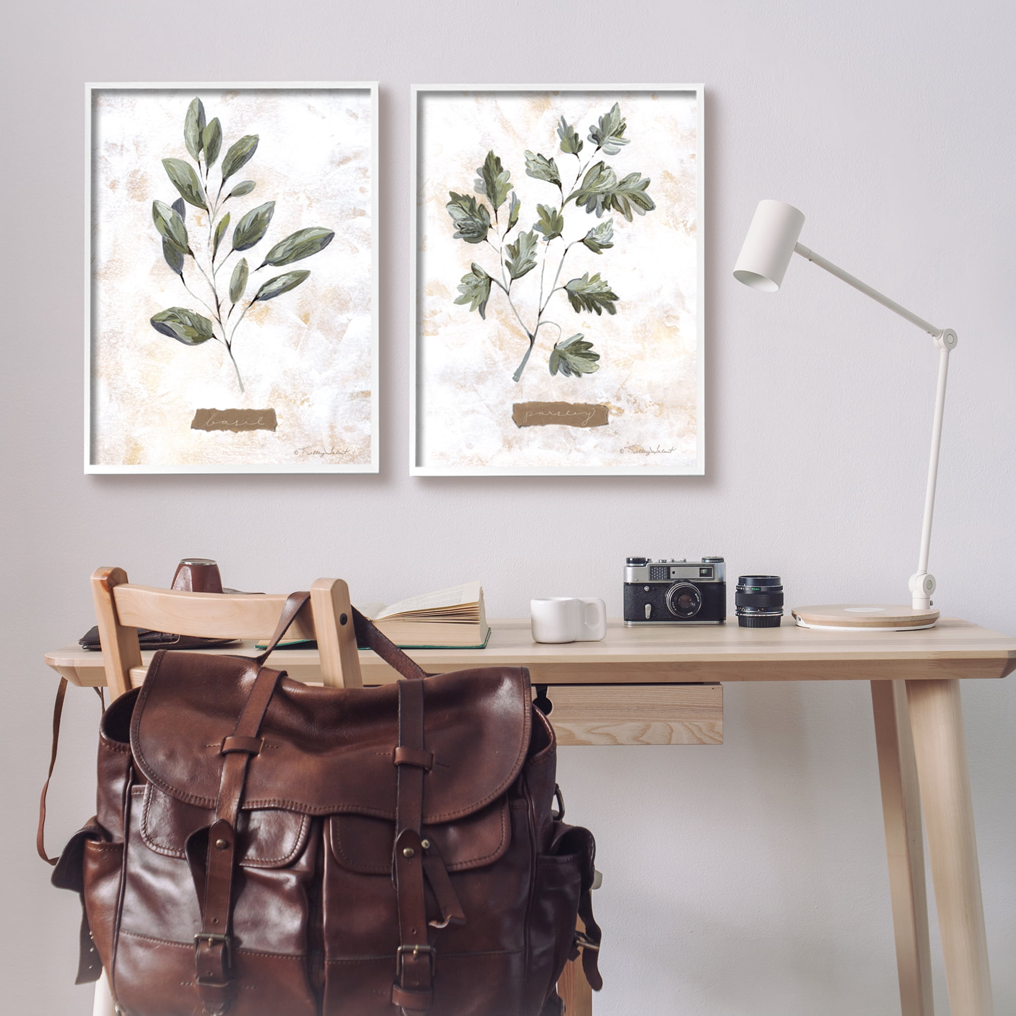 Stupell Country Herbs Basil Parsley Sprigs Botanical & Floral Painting White Framed Art Print Wall Art, Set of 2