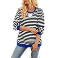thumbnail image 2 of Women Striped Sweatshirts Oversized Crewneck Long Sleeve Shirts Y2K Pullover Top Fall Outfits Black & White XL, 2 of 10