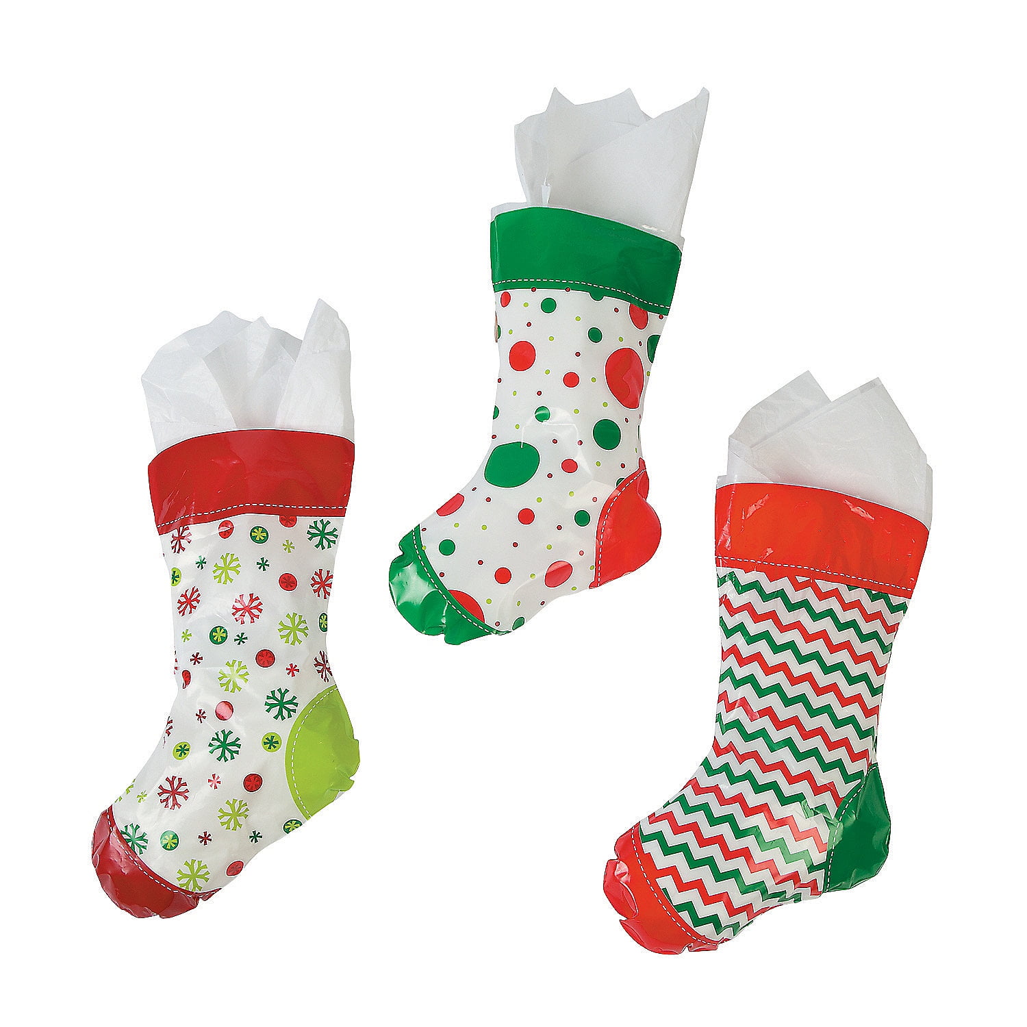 Fun Express Plastic Stocking Treat Multicolor Christmas Party Bags, 12