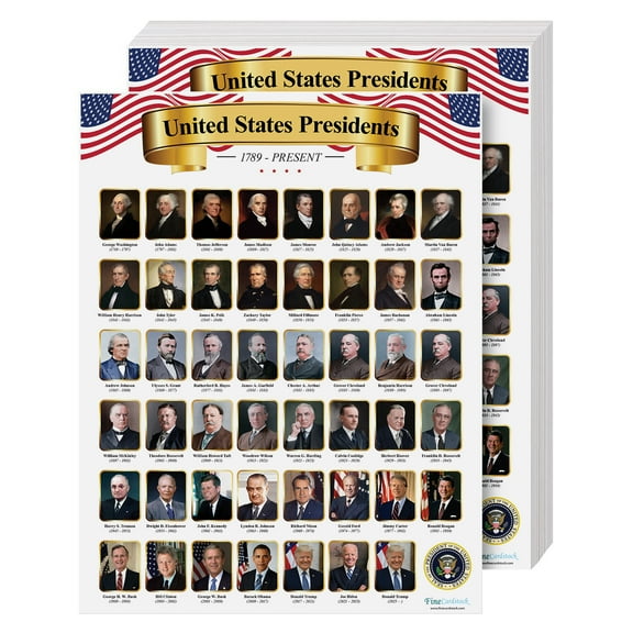 Presidents of the United States Educational Chart – Great Learning Tool for Kids | Perfect for Home, School and Office Use | 80lb Cardstock (216gsm) | 8.5 x 11” | 10 per Pack