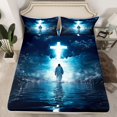thumbnail image 3 of Homewish Western Christian Twin Sheet Sets for Teens, Psychedelic Cross Galaxy Twin Fitted Sheet, Bible Verses Theme Flat Sheet, Breathable Home Decor, 3pcs, 3 of 8