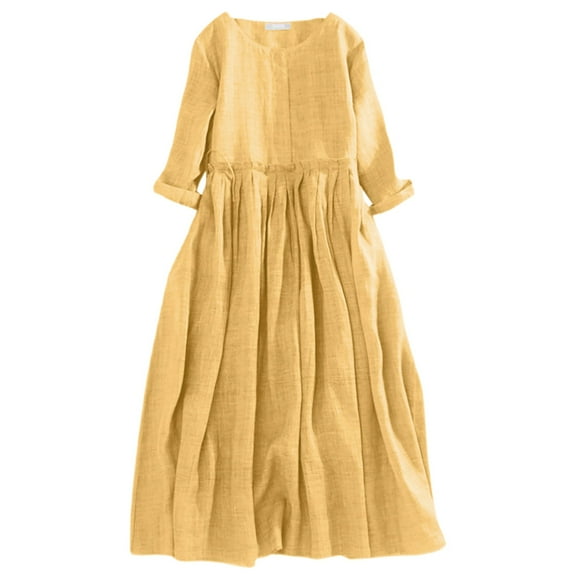 Sngxgn Womens Dress Long Lantern Sleeve Square Neck Tie Backless Dress Ruffle Elastic Waist A-Line Mini Dress(Yellow,L)