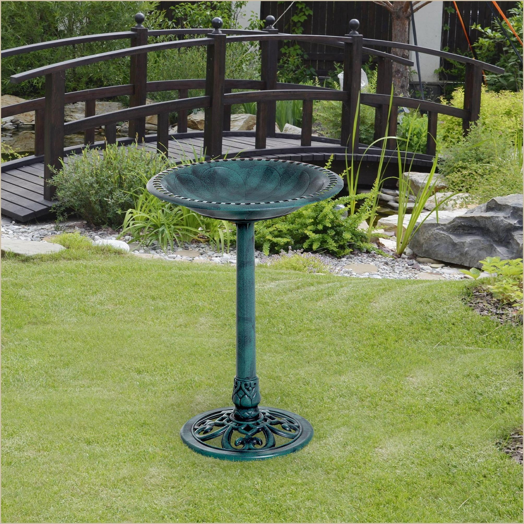Outdoor Bird Bath | 28" Traditional Rustic Resin Bird Bath, Time-Worn Sage Green Finish, For Garden Backyard | Gardening Accessory Set