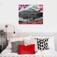 thumbnail image 5 of PRATYUS  Mount Fuji Canvas Wall Art Black and White Decor Pink Cherry Blossom Mountain over Lake Pictures Landscape Poster Prints Framed and Stretched for Living Room Bedroom 16x12in, 5 of 6