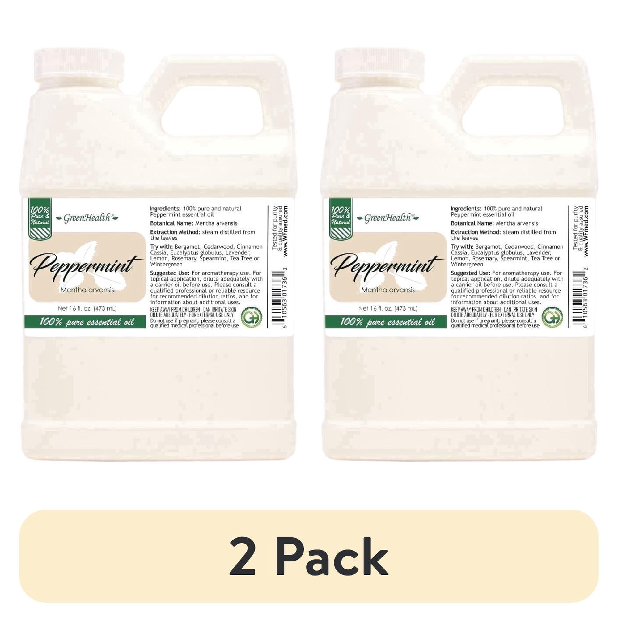 (2 pack) GreenHealth Peppermint Essential Oil, 16 fl oz – 100% Pure Essential Oil, Aromatherapy Grade – Space-Saving FDA-Compliant Jug with Child-Resistant Cap