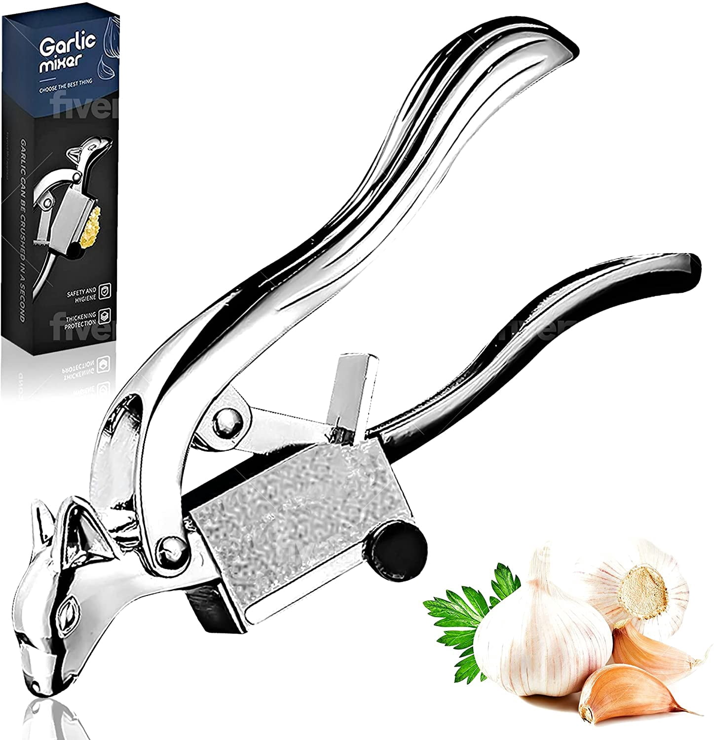 CASA KITCHEN Edelstahl Knoblauchpresse – Leicht Zu Drücken & Reinigen, Mit Schäler & Bürste