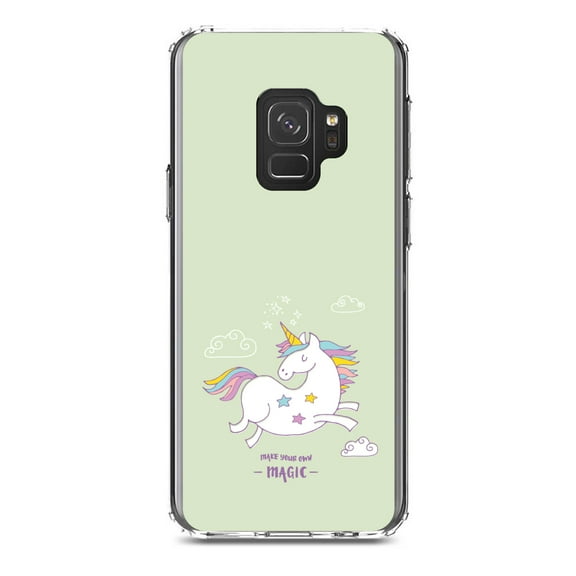DistinctInk Clear Shockproof Hybrid Case for Samsung Galaxy S9 (5.8" Screen) - TPU Bumper, Acrylic Back, Tempered Glass Screen Protector - Unicorn - Make Your Own Magic